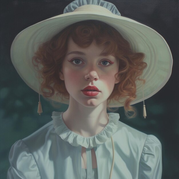 Premium AI Image | a painting of a woman with a hat that says 