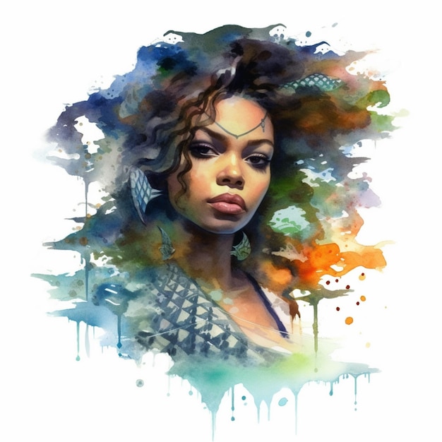 painting of a woman with a large afro with a colorful background generative ai