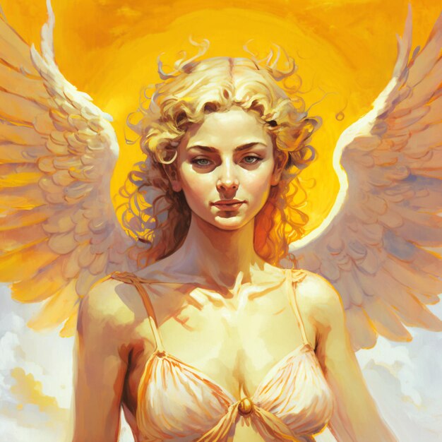 Painting of a woman with a large angel wings on her chest generative ai