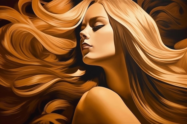 A painting of a woman with long blonde hair.