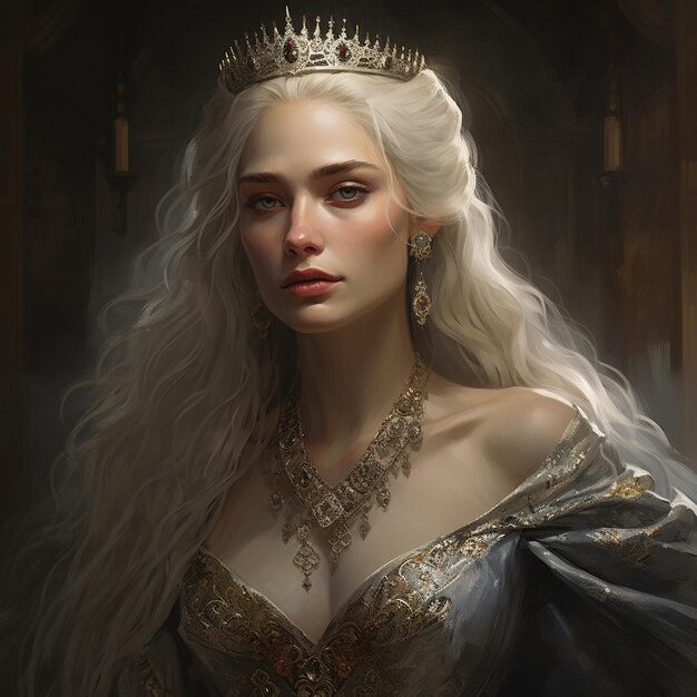 Картина женщины с длинными волосами и короной.