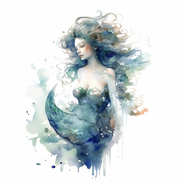 painting of a woman with long hair and a mermaid tail generative ai