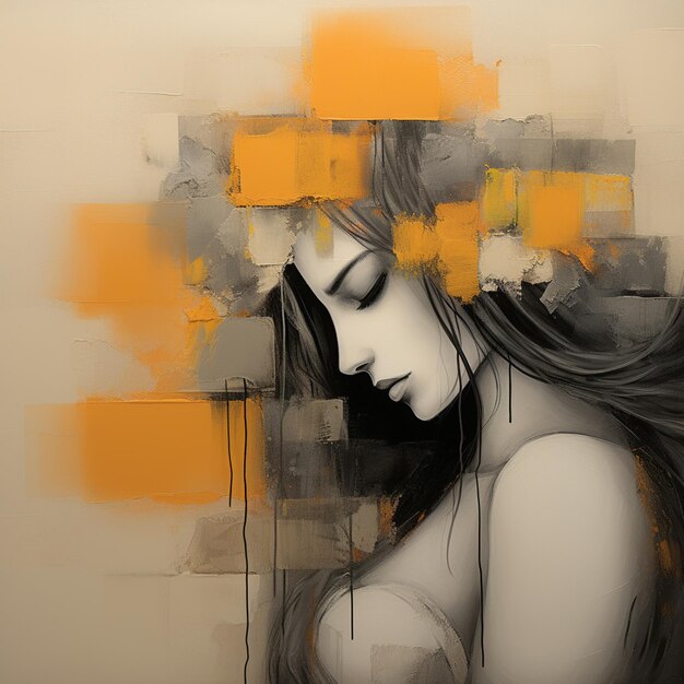 Photo painting of a woman with long hair and a yellow flower in her hair generative ai