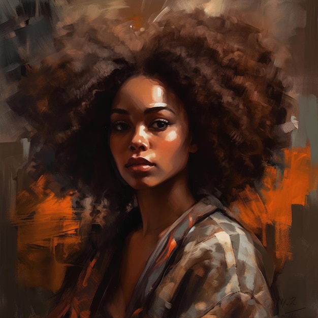 A painting of a woman with a natural hair style.