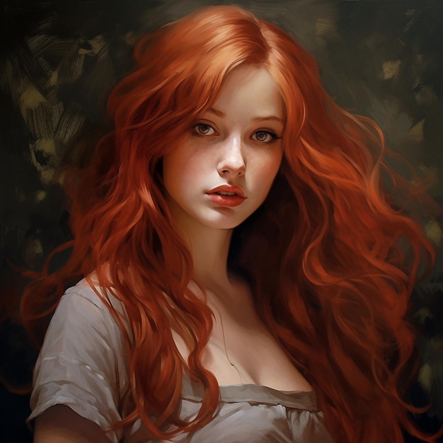 A painting of a woman with red hair