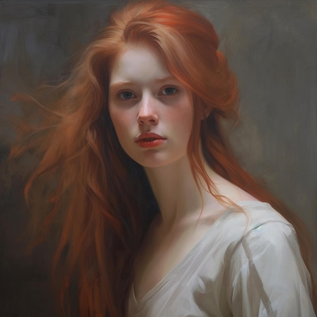 A painting of a woman with red hair