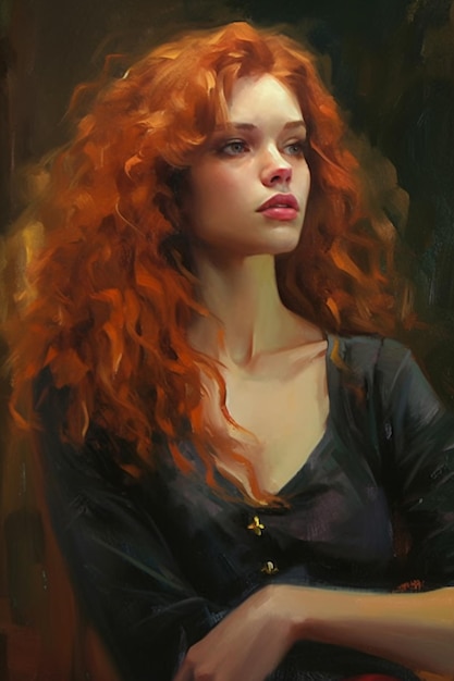 A painting of a woman with red hair