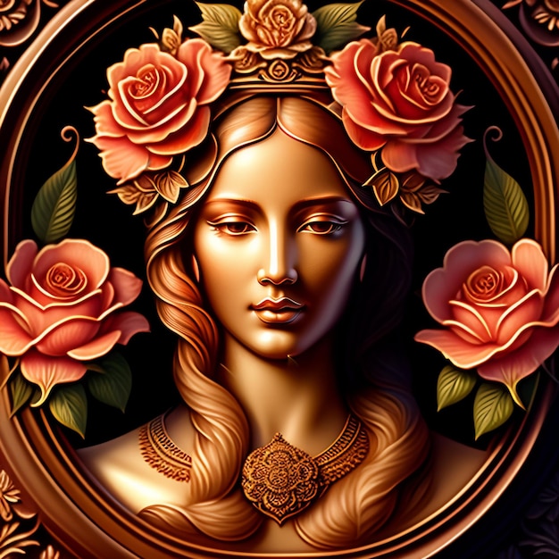 Картина женщины с розами на голове