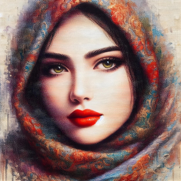 a painting of a woman with a scarf that says lady