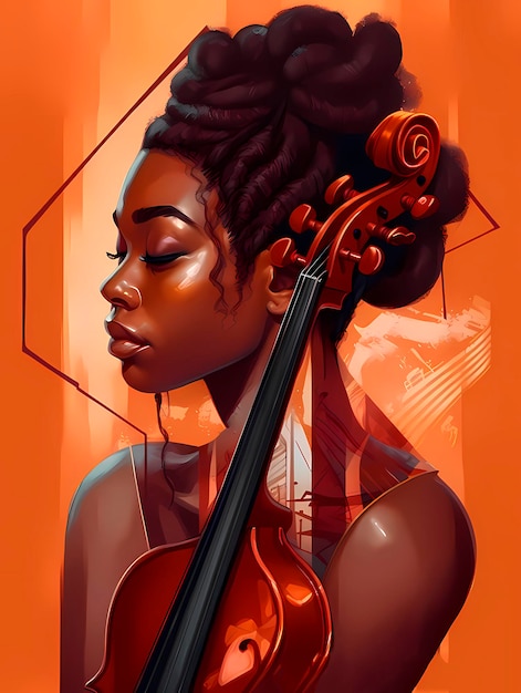 A painting of a woman with a violin vector art AI generated AI generativ