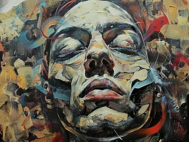 a painting of a woman with the word  face  on it