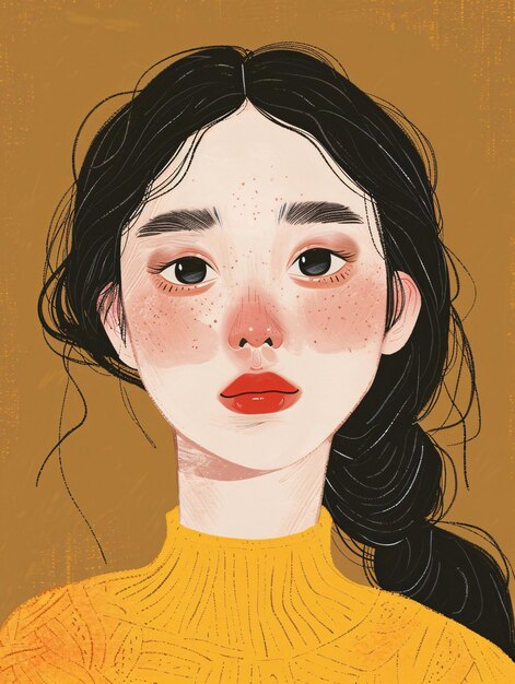 Photo a painting of a woman with a yellow sweater on itillustrations of beautiful women in ancient style