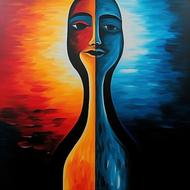 painting of a womans face with a long neck and a long neck generative ai