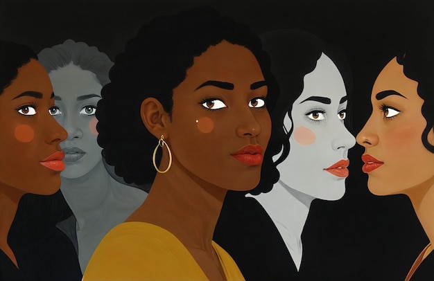 a painting of women with different faces and faces