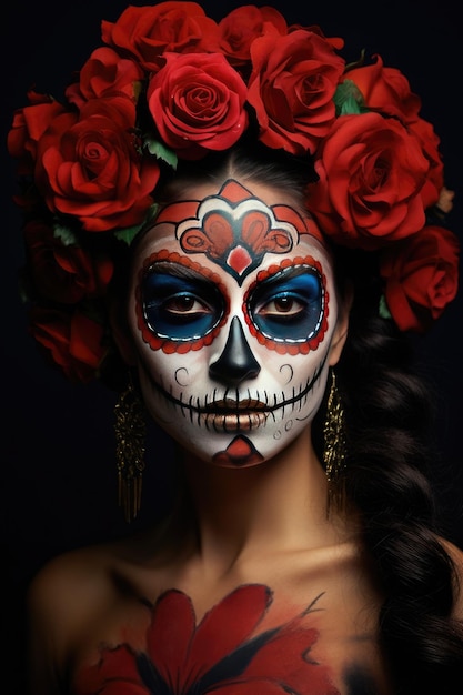 a painting women with rose Dia de Muertos