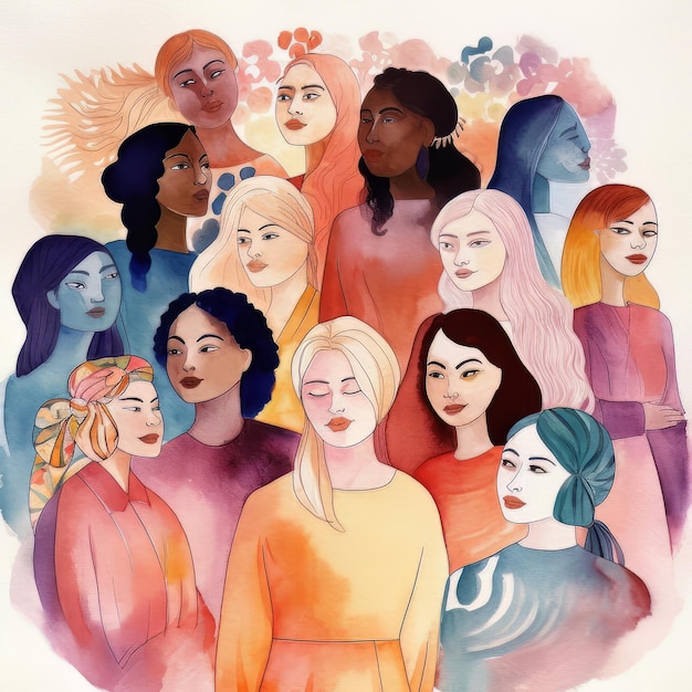 A painting of women with the word women on it