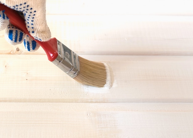 Painting wooden lining of pine