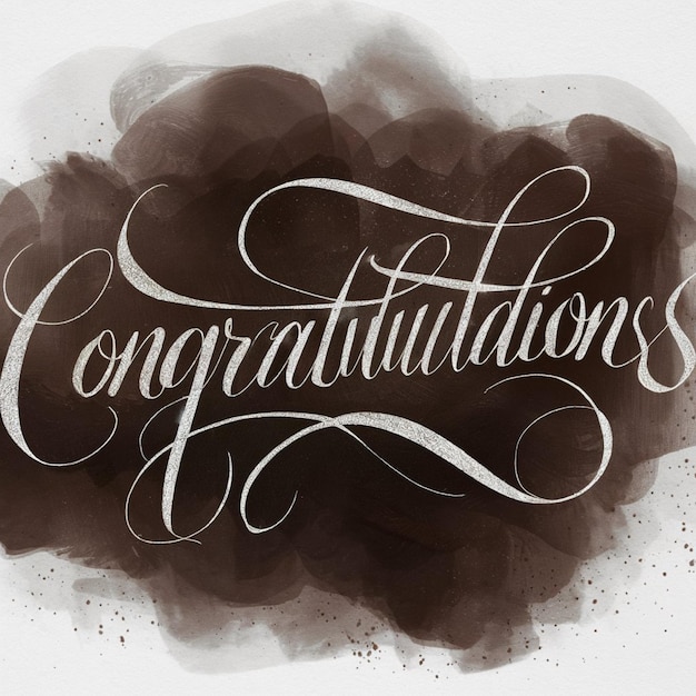 a painting of a word congratulations written in white on a brown background