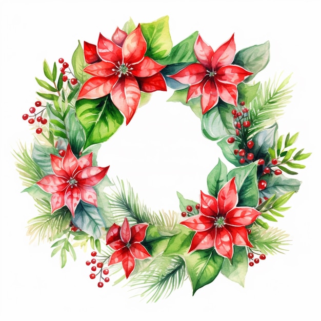 A painting of a wreath of poinsettis and leaves generative ai