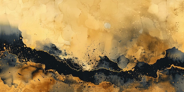 a painting of a yellow and black background