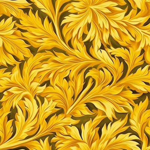 A painting of a yellow and black floral pattern generative ai