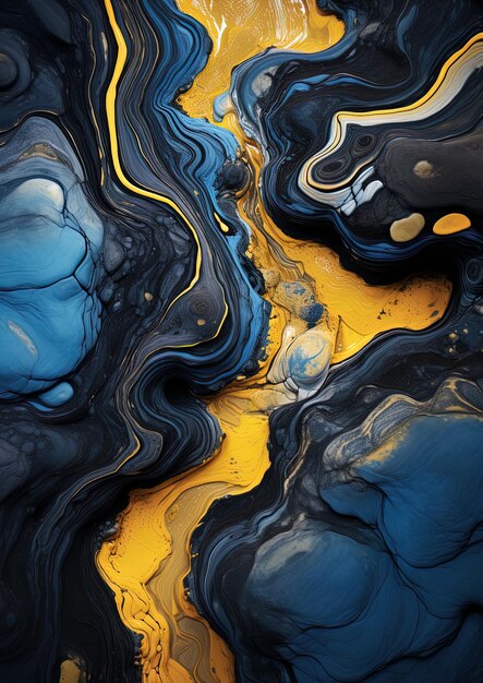 a painting of a yellow and blue abstract painting with the words  the word  on it