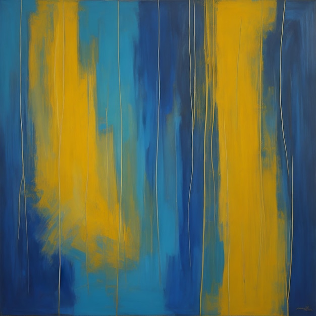 A painting of yellow and blue on a blue background