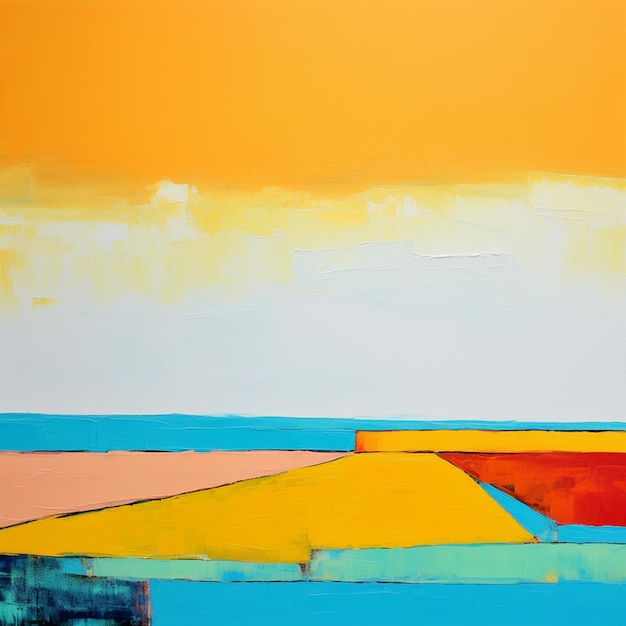 Painting of a yellow and blue landscape with a red and yellow stripe generative ai