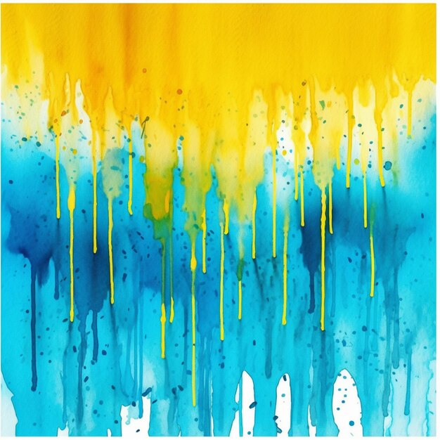 A painting of a yellow and blue painting with yellow drips generative ai