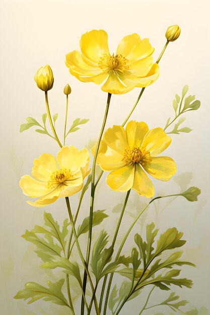 A painting of yellow flowers in a vase digital painting canary sandwort perfect for wall art