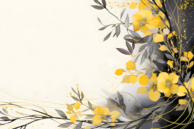 a painting of yellow flowers on a white background Abstract Yellow foliage background with negative