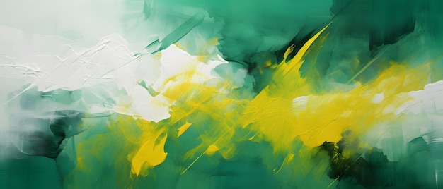 A painting of yellow and green colors with a green background