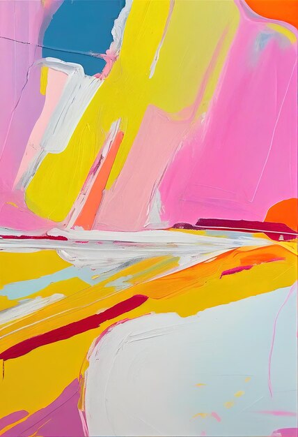 A painting of a yellow and pink abstract painting