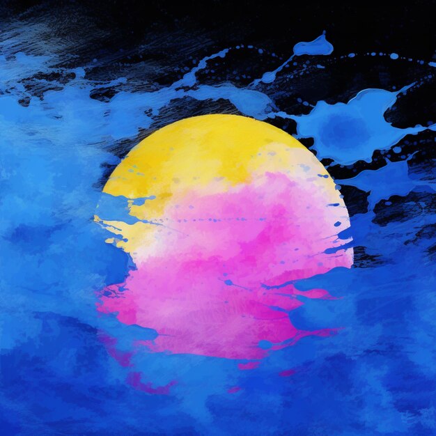 painting of a yellow and pink sun in a blue sky generative ai