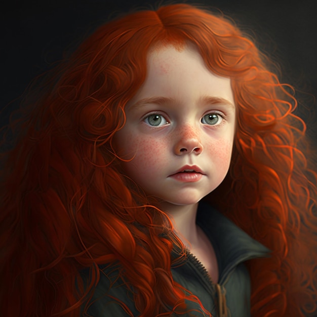 Painting of a young girl with red hair and a green jacket generative ai