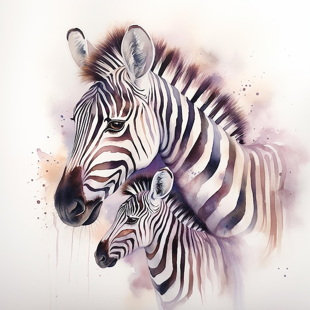 A painting of a zebra and a baby zebra.