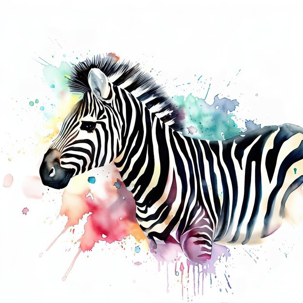 Photo a painting of a zebra with a colorful background that says 