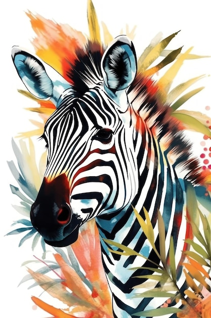 A painting of a zebra with a colorful background.