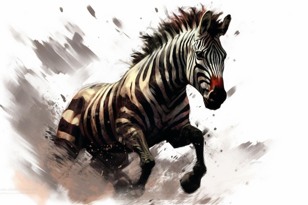 A painting of a zebra with a red spot on its face.