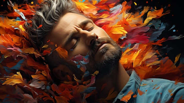 Paintography Double exposure of an attractive male model with closed eyes and hand