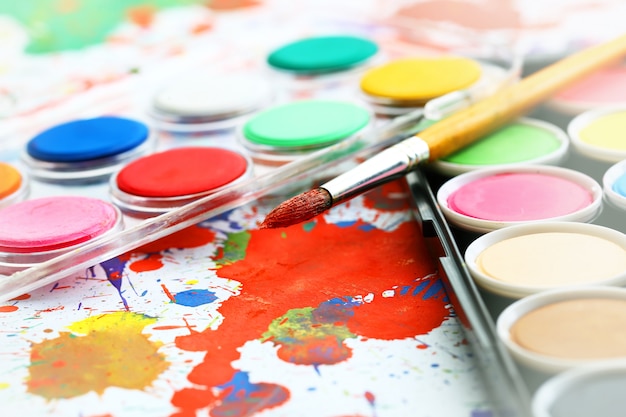 Paints and brushes for painting