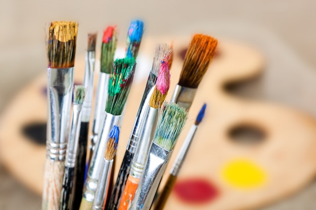 Paints and brushes for painting