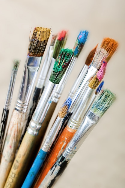 Paints and brushes for painting