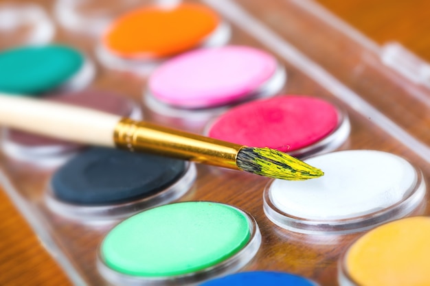 Paints and brushes for painting