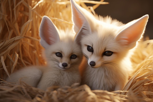 Foto una coppia di adorabili volpi fennec con il loro distintivo 00403 00