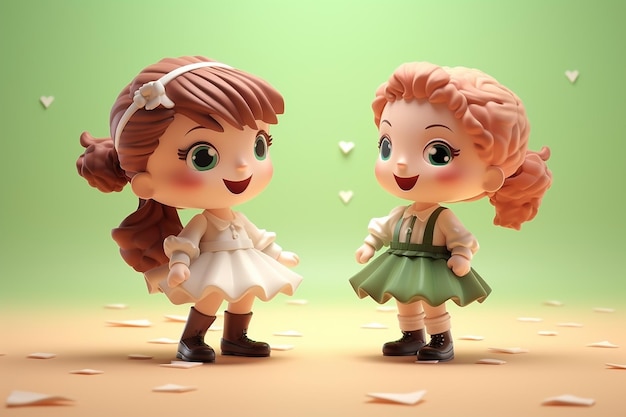 A pair of adorable Irish dancers in traditional costumes soft pastel colors 3d icon clay render