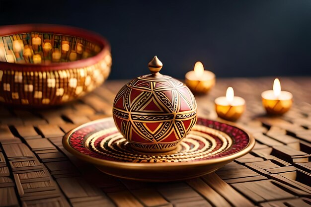 A pair of baskets with a design on the top.