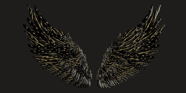 Pair of beautiful black wings isolated on gray background 3d illustration