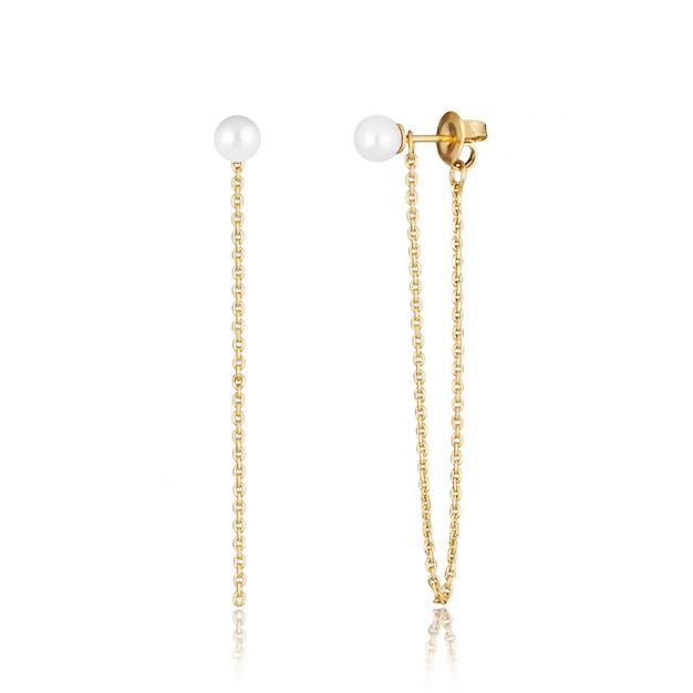 Photo pair of beautiful earrings with pearls on white background