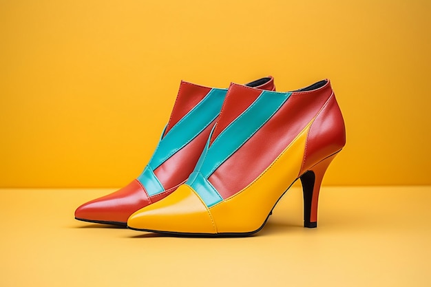 Пара красивых высоких ботинок на цветном фоне модные женские туфли современной моды